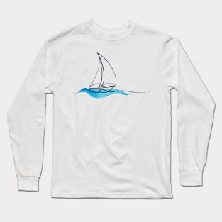 Hydro Flask sticker - ocean blue watercolor wave and sailboat | Line art Long Sleeve T-Shirt